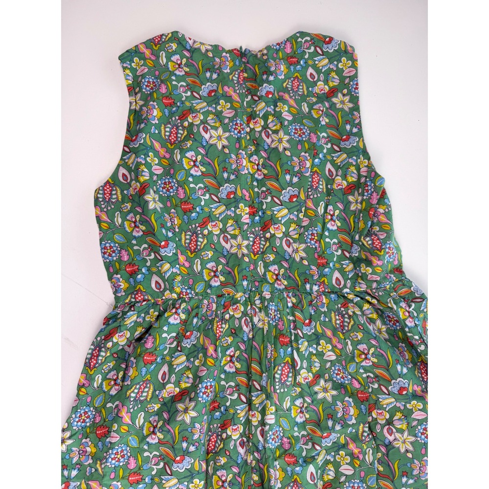 Boden Green Floral Summer Sleeveless Midi Dress Pink Embroidered Hem Womens 10 - Picture 11 of 12
